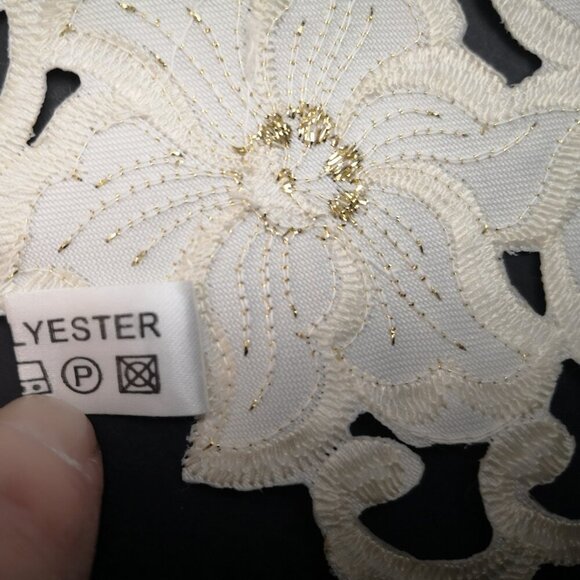 Set of 2 Off White w/ Gold Metallic Thread Trim 12"x27"Decorative Table Runners - Picture 6 of 7